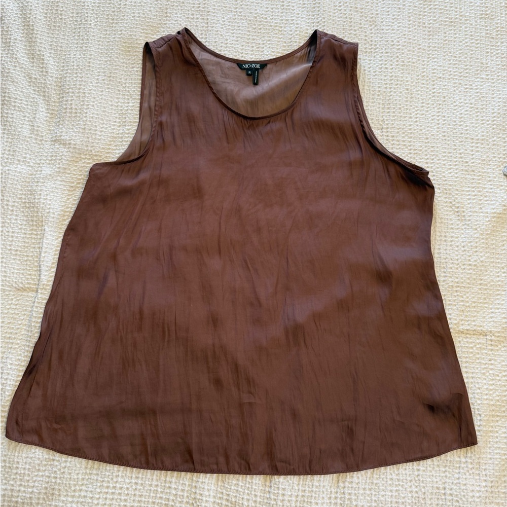Nic & Zoe Sleeveless Silky Top with back overlap Black Raspberry color